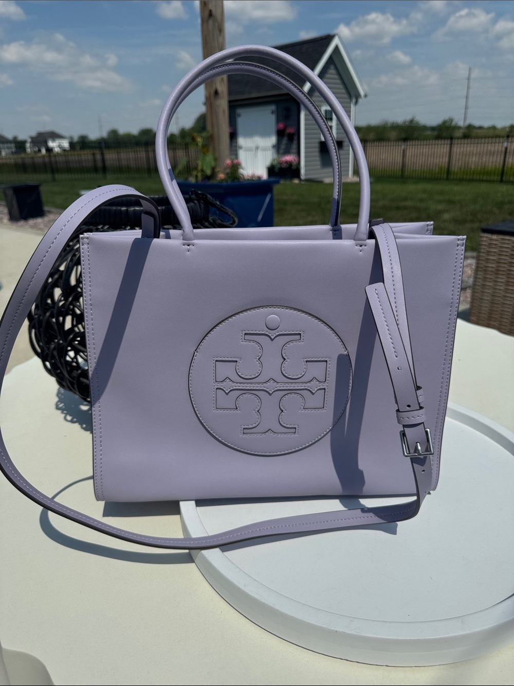 Tory Burch Lavender Leather Logo Tote - Picture 6 of 6